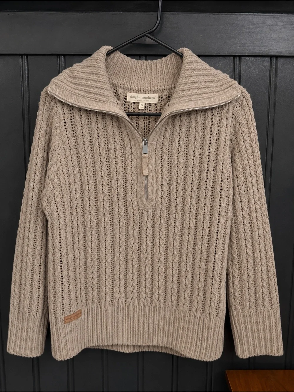 Simply Southern Women’s Beige Half-Zip Cable-Knit Sweater - Picture 1 of 1